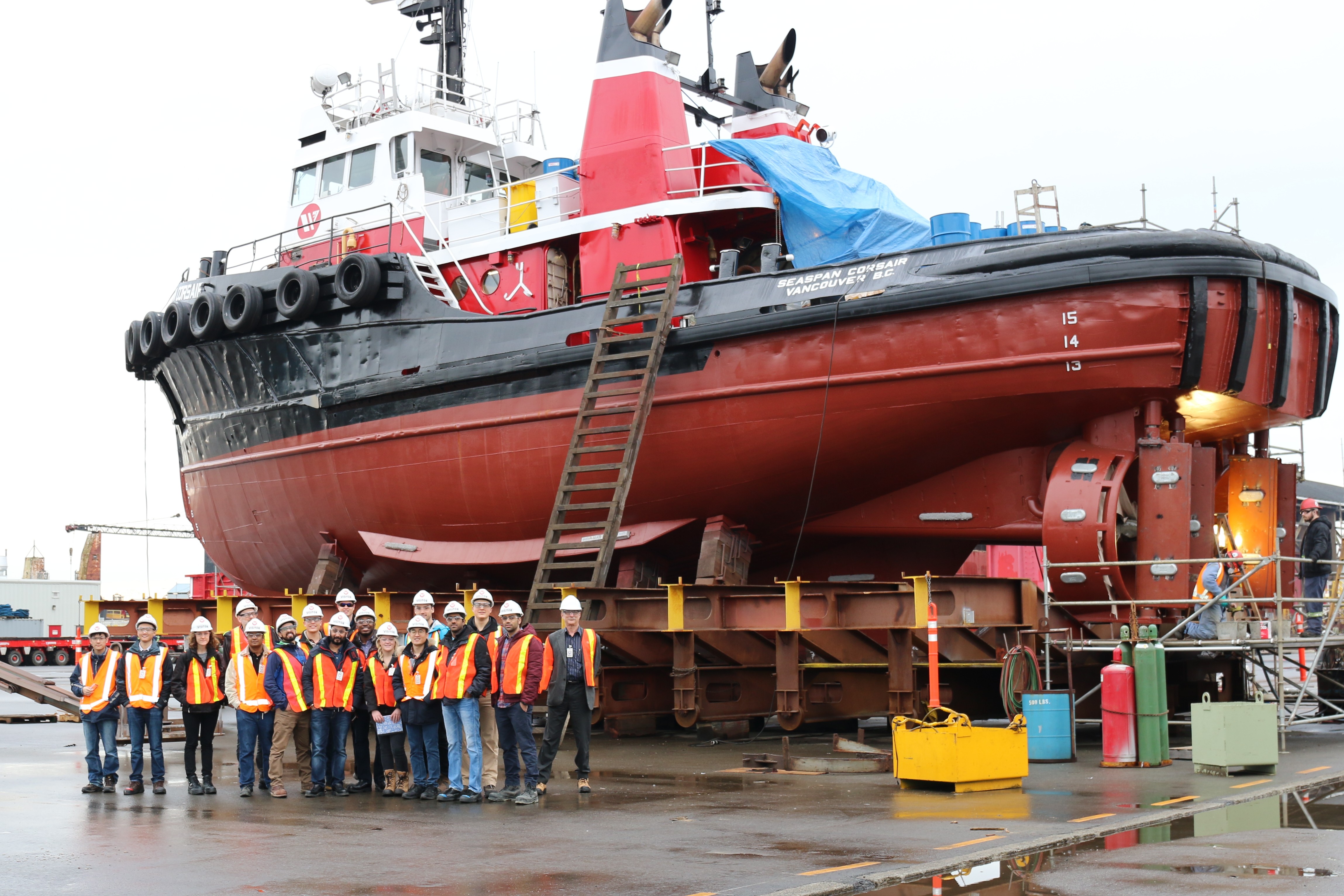 The 2015-16 MEng and MEL NAME students at Seaspan Vancouver Shipyards.