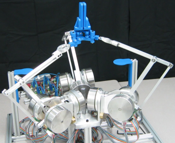A robotic system called a novel kinematically redundant parallel manipulator, with three pairs of jointed parallel legs